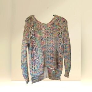 Vintage Havana Loose Knit Asymmetrical Hem Sweater With Back Zip